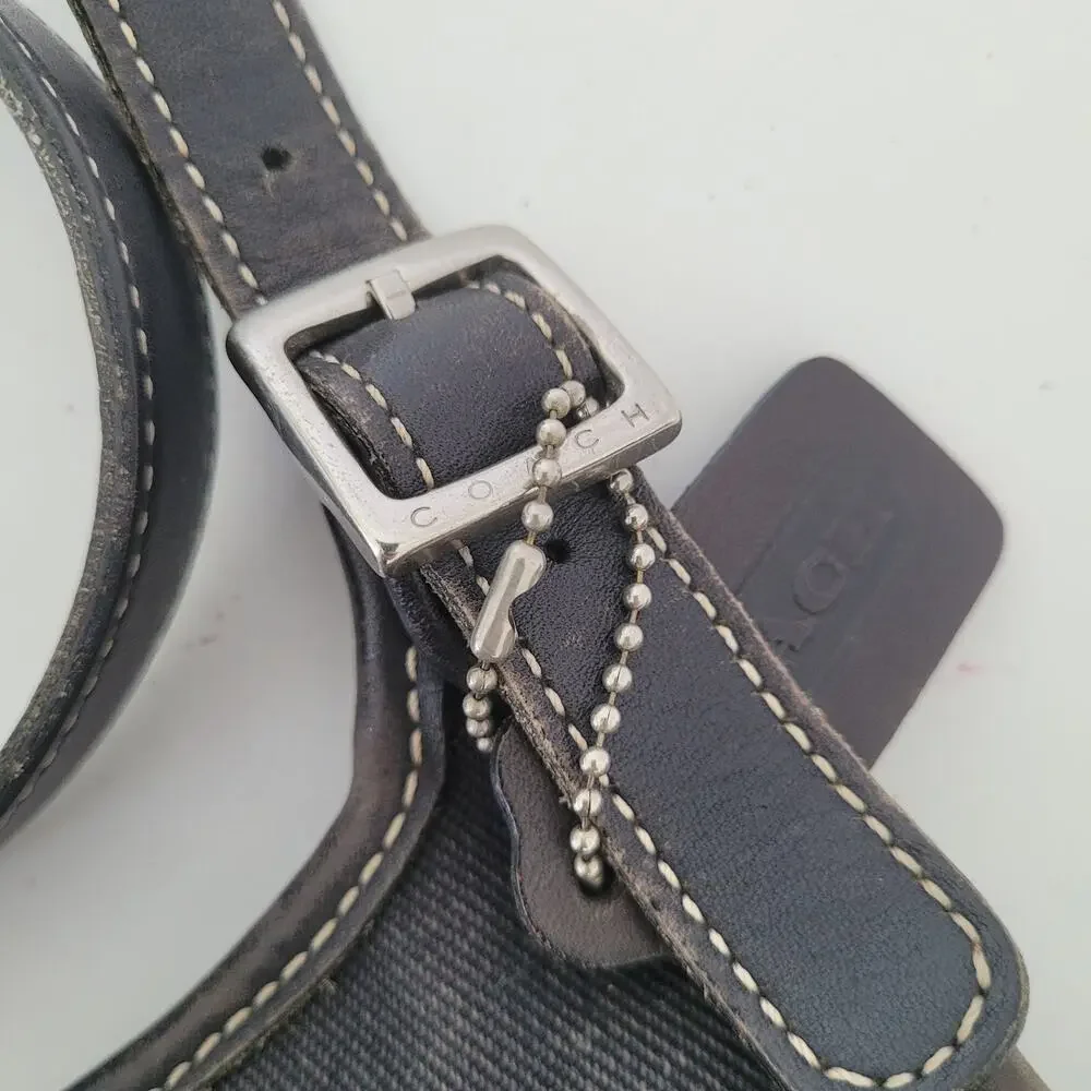 Coach Shoulder Bag, Canvas Denim Leather Black 8113 Rustic Flap‎ Medium Saddle